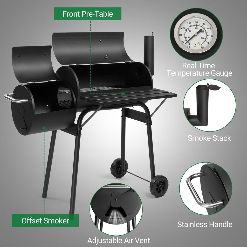 Charcoal Grill & Integrated Offset Smoker, 43.7-Inch