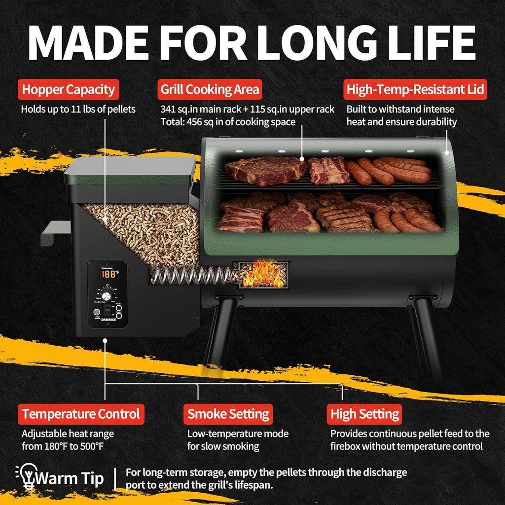456 Sq. In. Pellet Grill & Smoker with PID Temperature Control