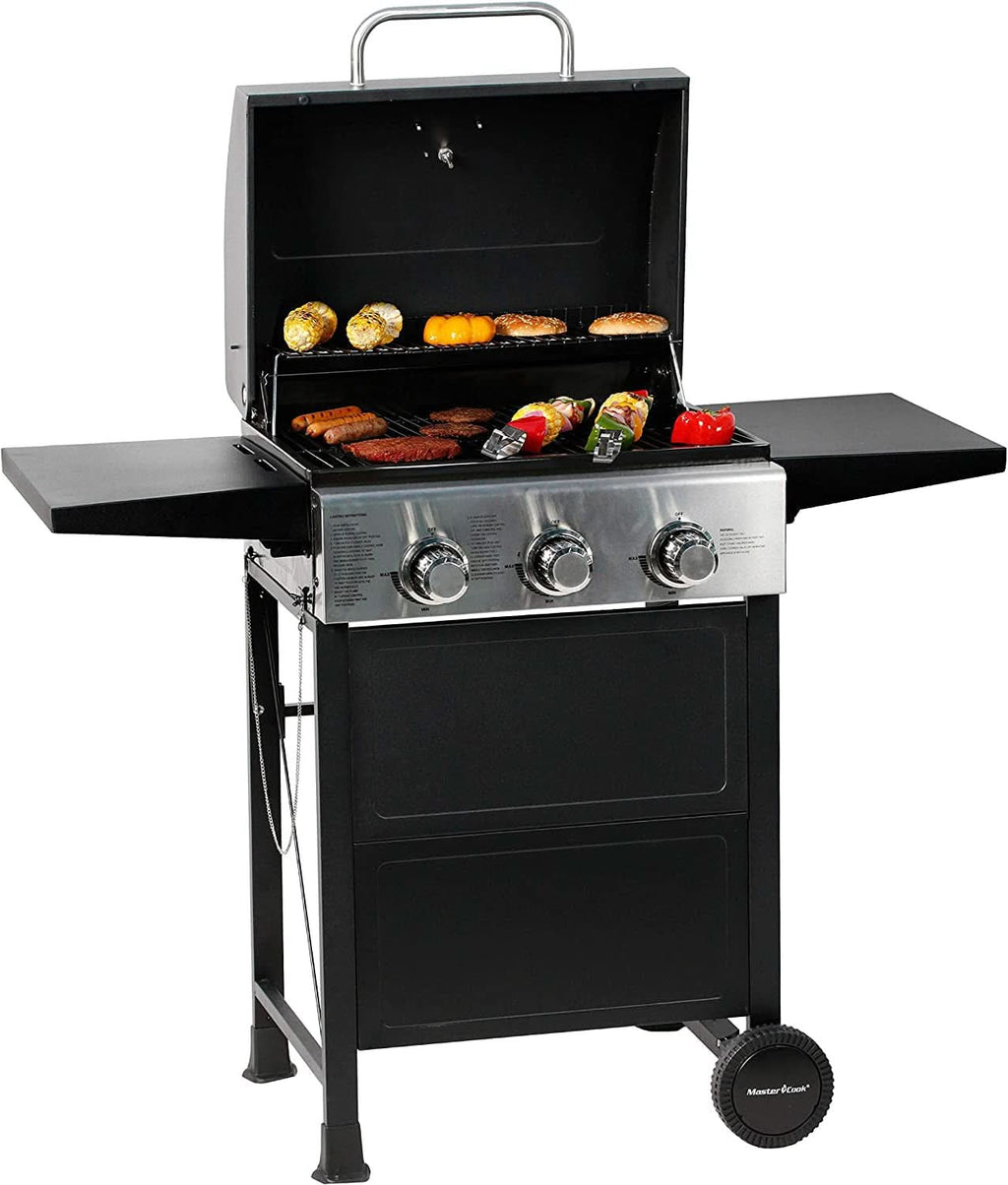 30,000 BTU 3-Burner Propane Gas Grill with Folding Side Shelves