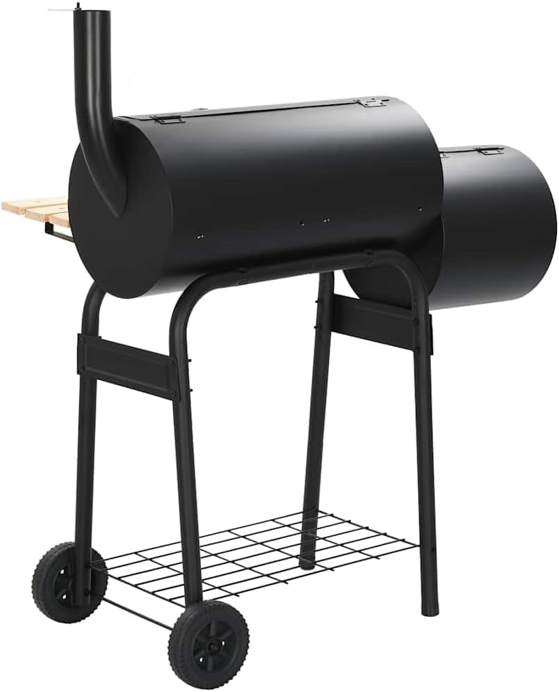 Large Offset Charcoal Smoker & Grill with Side Firebox