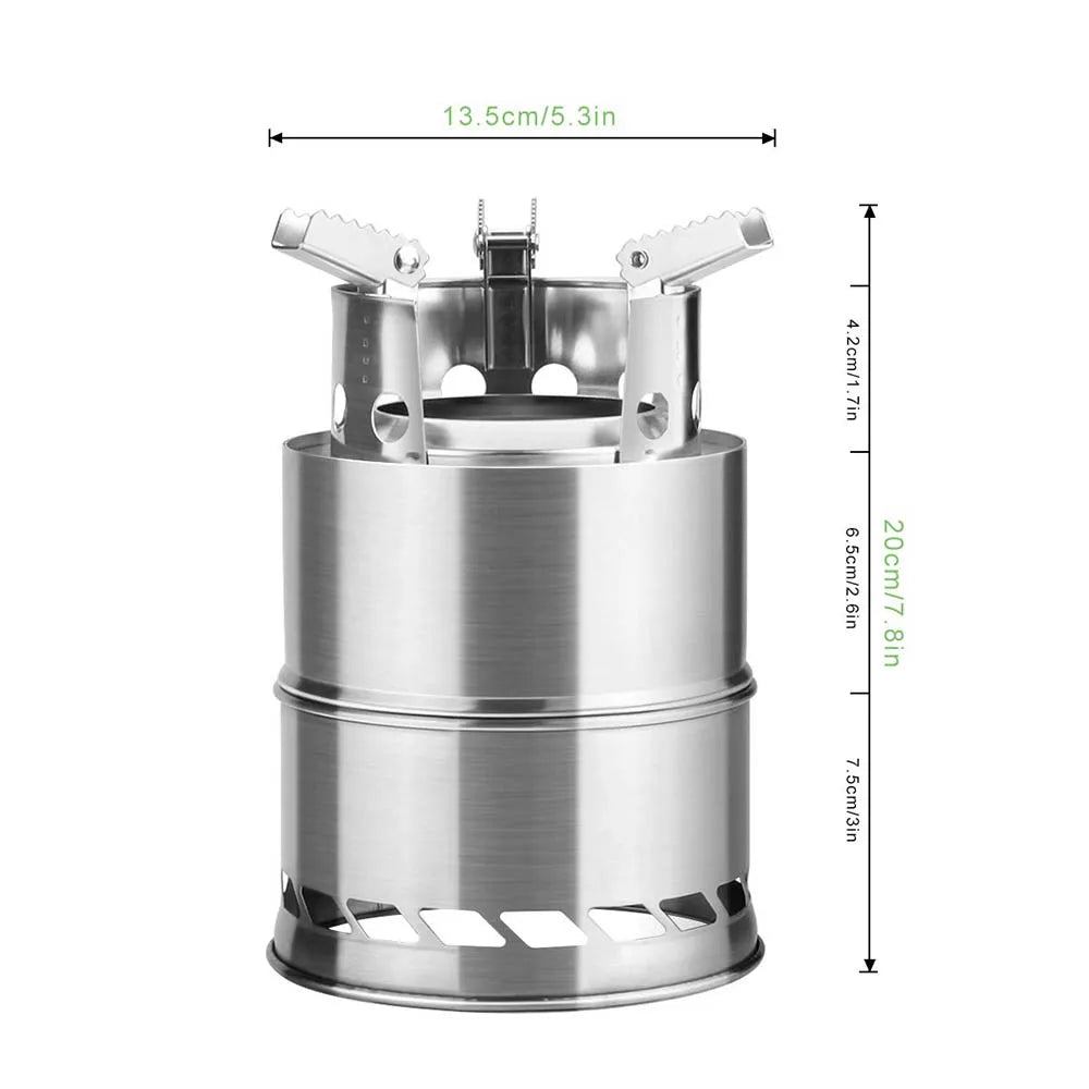 Portable Wood-Burning Camping Stove – Silver