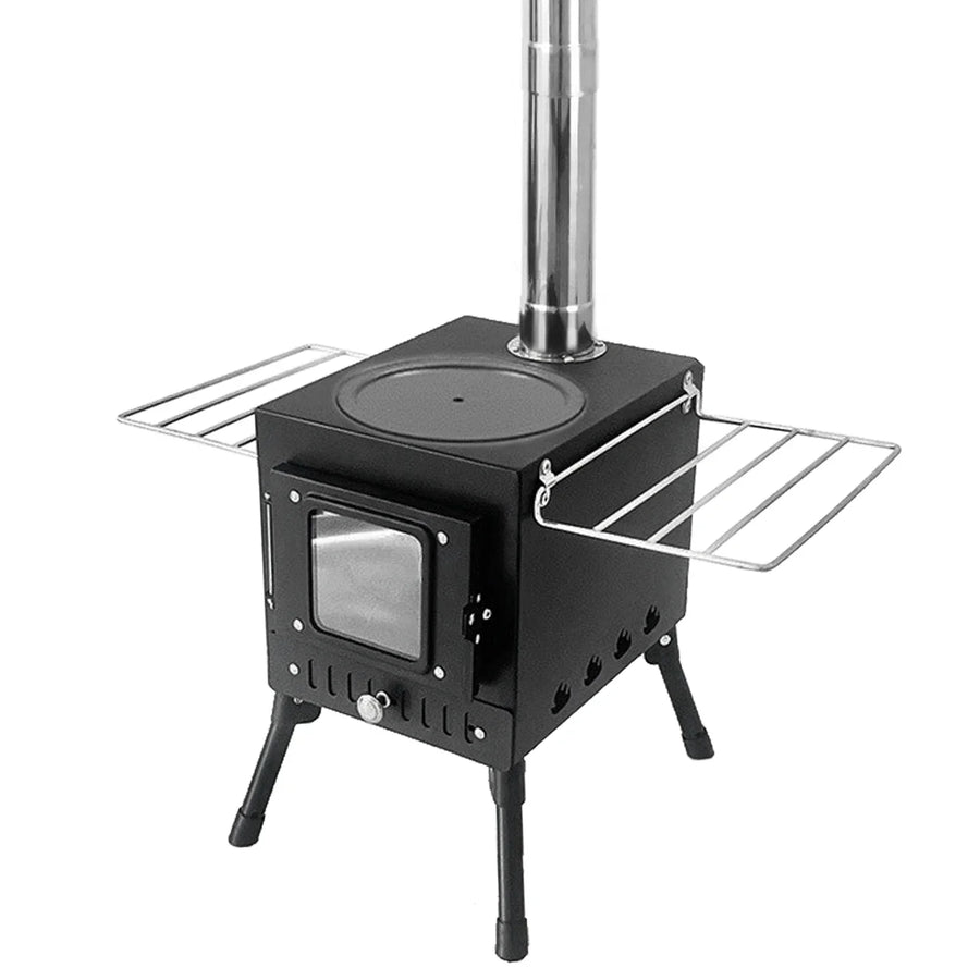 Foldable Wood-Burning Camping Stove with Viewing Window