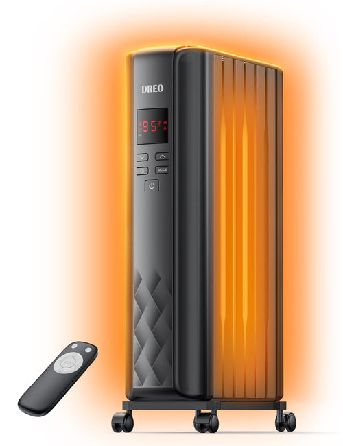 2026 NewDreo Oil Filled Radiator, Electric Radiant Heaters for indoor use Large Room with Remote Control, Child Lock, 4 Modes, Overheat & Tip-Over Protection, 24h Timer, Digital Thermostat, Quiet, 1500W