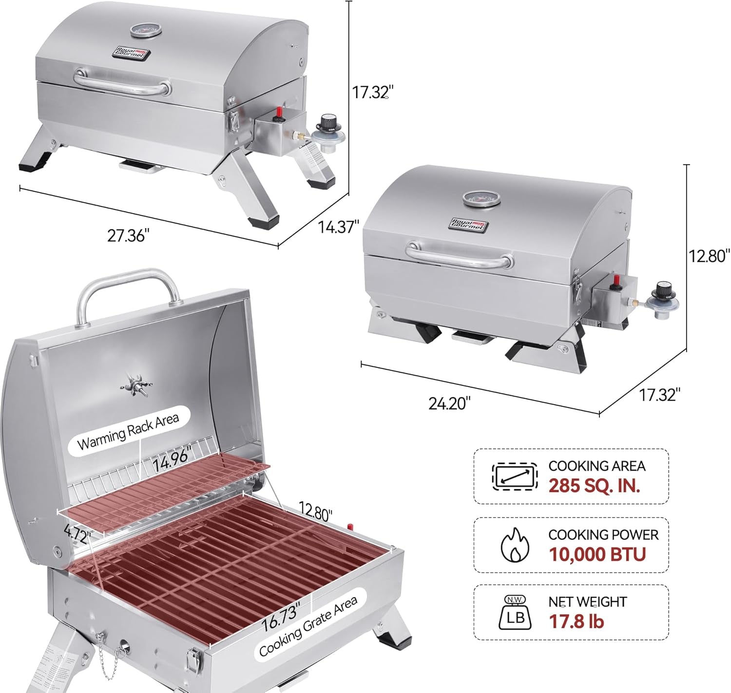 Additional view of Portable Stainless Steel Tabletop Gas Grill – 10,000 BTU